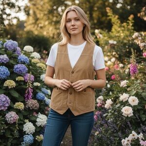 Vintage L’ Avion Tan Corduroy Button-Up Vest